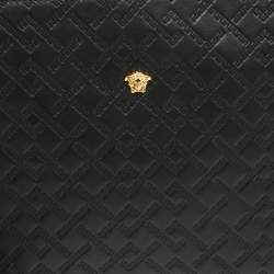 Versace Black Monogram Embossed Leather Medusa Zip Pouch