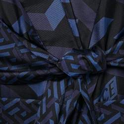 Versace Blue/Black Geometric Print Silk Robe L