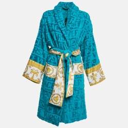 Versace Home Blue Monogram Medusa Amplified Terry Bathrobe S