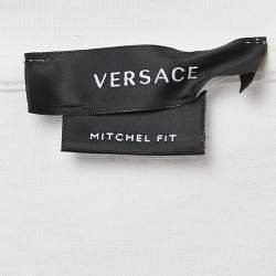 Pre Owned تي شيرت فيرساتشي جيرسية بحجر الراين الأبيض بشعار ميشيل مقاس كبير - لارج