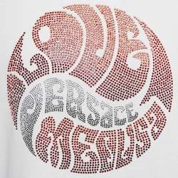 Pre Owned تي شيرت فيرساتشي جيرسية بحجر الراين الأبيض بشعار ميشيل مقاس كبير - لارج