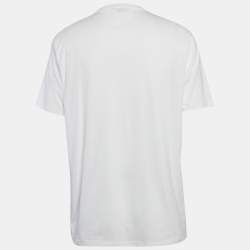 Pre Owned تي شيرت فيرساتشي جيرسية بحجر الراين الأبيض بشعار ميشيل مقاس كبير - لارج