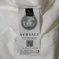 Pre Owned تي شيرت فيرساتشي جيرسية بحجر الراين الأبيض بشعار ميشيل مقاس كبير - لارج