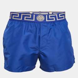 Versace Blue Greca Border Synthetic Swim Shorts M