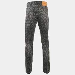 Versace Grey Logo Pattern Denim Skinny Jeans S Waist 32"