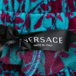 Versace Purple/Turquoise Baroque Jacquard Velvet Shorts XL 