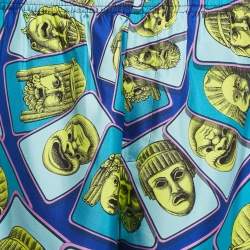 Versace Blue/Multicolor Mask Foulard Print Silk Shorts XL