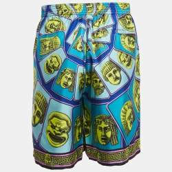Versace Blue/Multicolor Mask Foulard Print Silk Shorts XL
