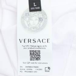 Pre Owned Versace White Jersey Logo Print T-Shirt L