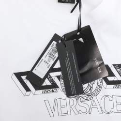 Pre Owned Versace White Jersey Logo Print T-Shirt L