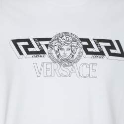 Pre Owned Versace White Jersey Logo Print T-Shirt L