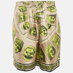 Versace Green Silk Le Maschere College Fit Shorts XL