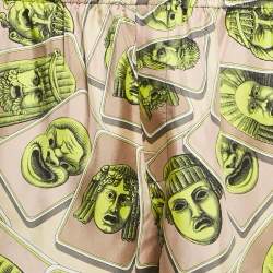 Pre Owned Versace Green Silk Le Maschere College Fit Shorts XL