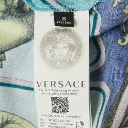 Pre Owned Versace Blue Le Maschere Print Jersey Taylor Fit T-Shirt S