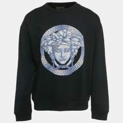 مملوكة مسبقًا Versace Black Medusa Head Printed Cotton Knit Pullover XXL  