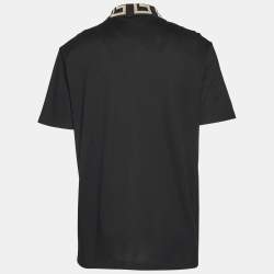 Pre Owned Versace Black Cotton Pique Greca Collar T-Shirt XXL