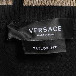 Pre Owned Versace Black Cotton Pique Greca Collar T-Shirt XXL