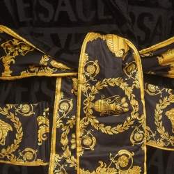 Pre Owned Versace Black Monogram Terry Cotton Belted Long Sleeve Bathrobe XXL 