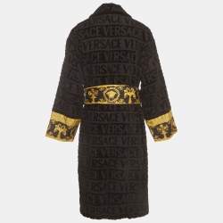 Pre Owned Versace Black Monogram Terry Cotton Belted Long Sleeve Bathrobe XXL 
