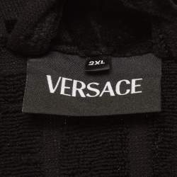 Pre Owned Versace Black Monogram Terry Cotton Belted Long Sleeve Bathrobe XXL 