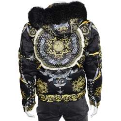 Versace Collection Multicolor Printed Fur Lined Hooded Jacket L