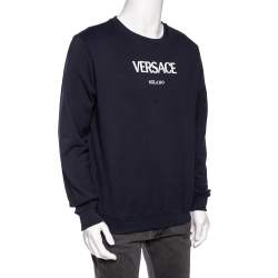 Pre Owned Versace Navy Blue Logo Embroidered Cotton Taylor Fit Sweatshirt L
