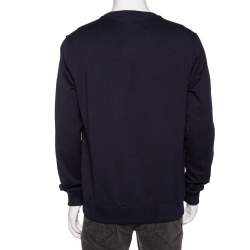Pre Owned Versace Navy Blue Logo Embroidered Cotton Taylor Fit Sweatshirt L