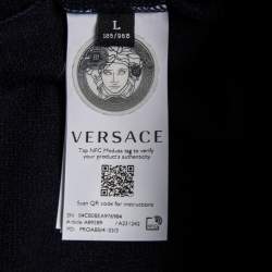 Pre Owned Versace Navy Blue Logo Embroidered Cotton Taylor Fit Sweatshirt L
