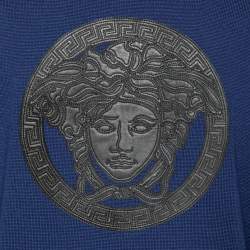 Versace Blue Wool & Leather Medusa Appliqued Zip Front Jacket S 