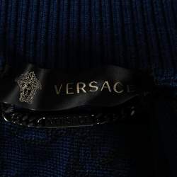 Versace Blue Wool & Leather Medusa Appliqued Zip Front Jacket S 