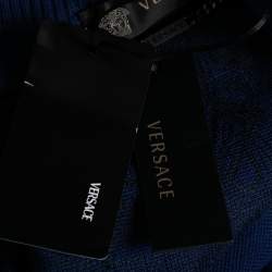 Versace Blue Wool & Leather Medusa Appliqued Zip Front Jacket S 