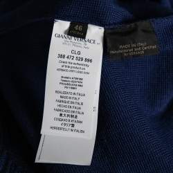 Versace Blue Wool & Leather Medusa Appliqued Zip Front Jacket S 
