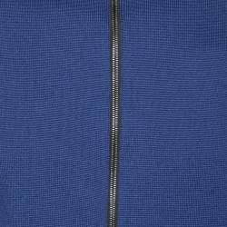 Versace Blue Wool & Leather Medusa Appliqued Zip Front Jacket S 