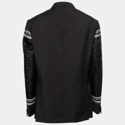 Versace Black Wool Greca Sleeves Single-Breasted Blazer L