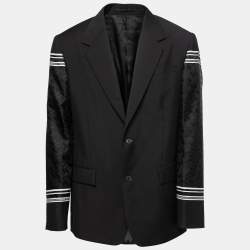 Versace Black Wool Greca Sleeves Single-Breasted Blazer L