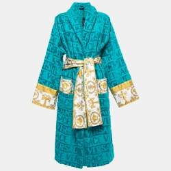 مملوكة مسبقًا Versace Home Green Logo Terry Belted Bathrobe XL