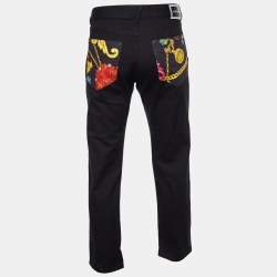 Versace  Black Denim Printed Detail Taylor Fit Jeans XL