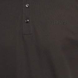 مملوكة مسبقًا Versace Black Cotton Pique Logo Embroidered Polo T-Shirt XL