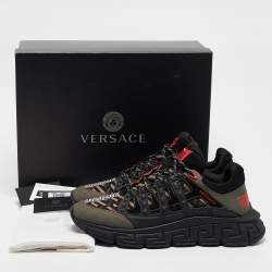 Versace Black Leather And Suede Trigreca Lace Up Sneakers 45