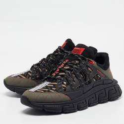 Versace Black Leather And Suede Trigreca Lace Up Sneakers 45