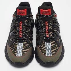 Versace Black Leather And Suede Trigreca Lace Up Sneakers 45