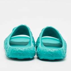 Versace Turquoise Blue Baroque Medusa Embossed Rubber Pool Slides Size 43