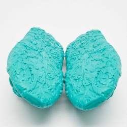 Versace Turquoise Blue Baroque Medusa Embossed Rubber Pool Slides Size 43