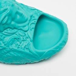 Versace Turquoise Blue Baroque Medusa Embossed Rubber Pool Slides Size 43