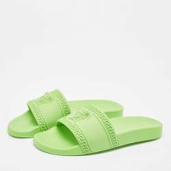 Versace Neon Green Rubber Palazzo Pool Slides Size 46