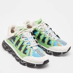 Versace Multicolor Canvas and Leather Trigreca Lace Up Sneakers Size 46