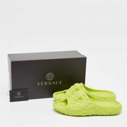 Versace Green Baroque Medusa Embossed Rubber Pool Slides Size 43
