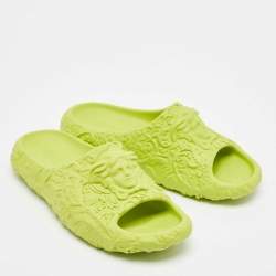 Versace Green Baroque Medusa Embossed Rubber Pool Slides Size 43
