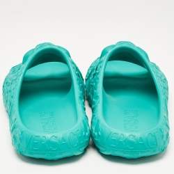Versace Turquoise Blue Baroque Medusa Embossed Rubber Pool Slides Size 43