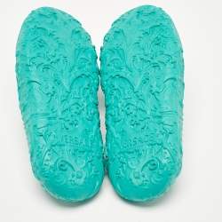 Versace Turquoise Blue Baroque Medusa Embossed Rubber Pool Slides Size 43